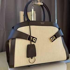 Salvatore Ferragamo Brown and Cream Shoulder Bag